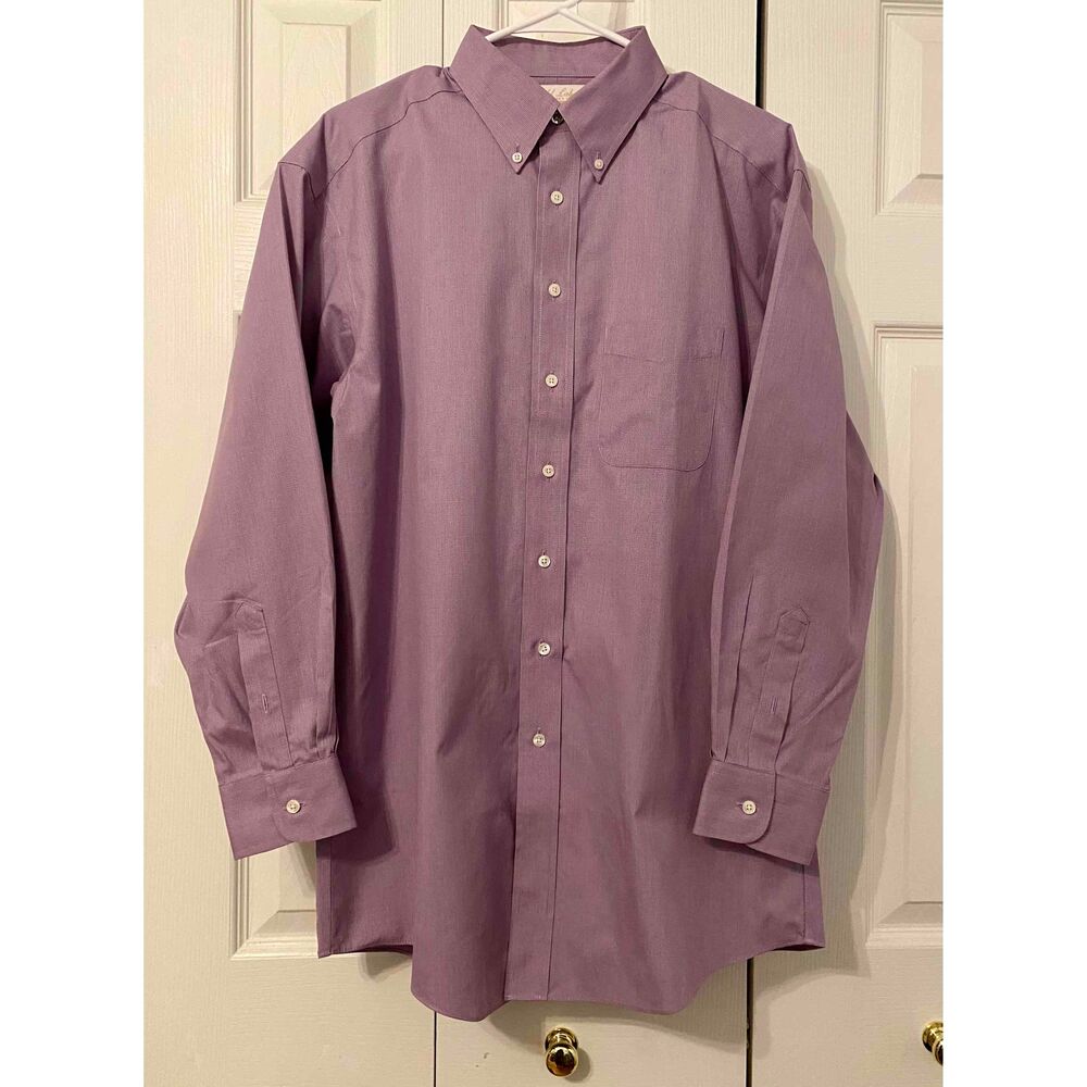 Roundtree & Yorke Mens Button-down Long-sleeve Shirt Chest Pocket Size 15 1/2 33